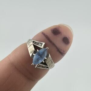 ELT Sterling Silver Blue Marquise Stone Ring Art Deco Style Size 6.25 Vintage